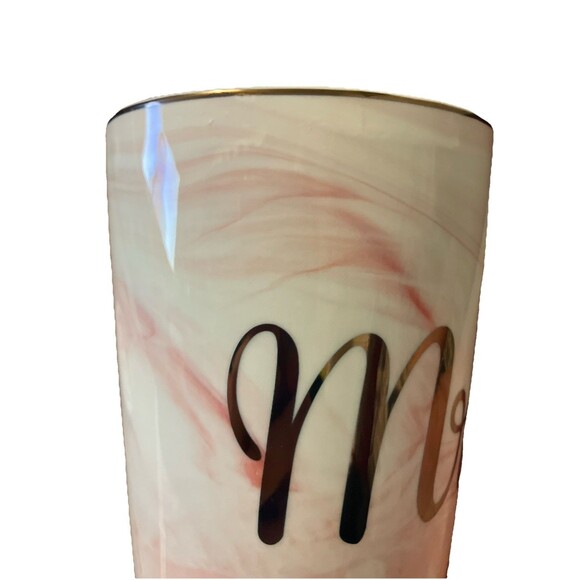 Pink Swirl Ceramic Mug, says “MRS” With Cover And Gold trim, Wifey - Picture 11 of 16